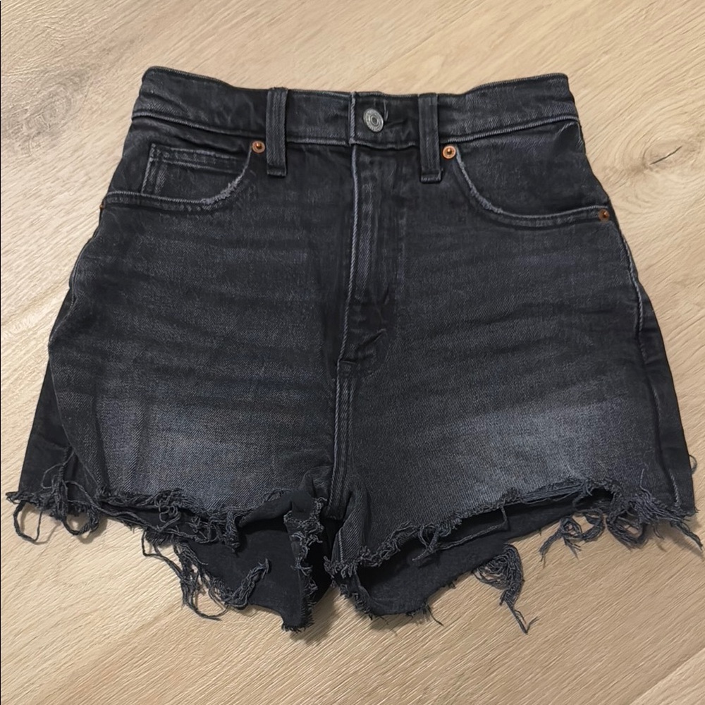 Abercrombie & Fitch Black denim Shorts High-Waisted Distressed